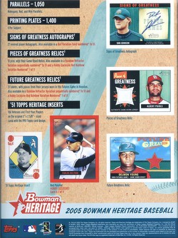 05 2005 Bowman Heritage Baseball Cards Box Case [10 boxes]