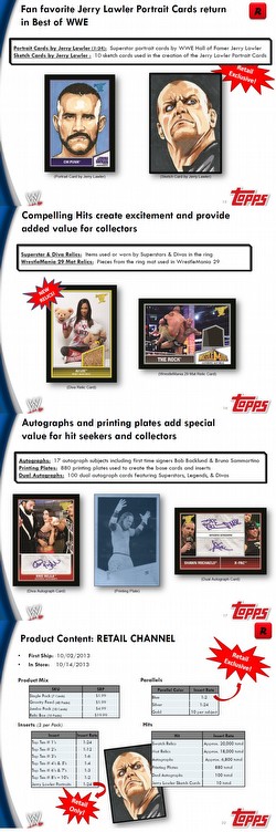 13 2013 Topps Best of WWE Wrestling Cards Gravity Feed Box Case [Retail/6 boxes]