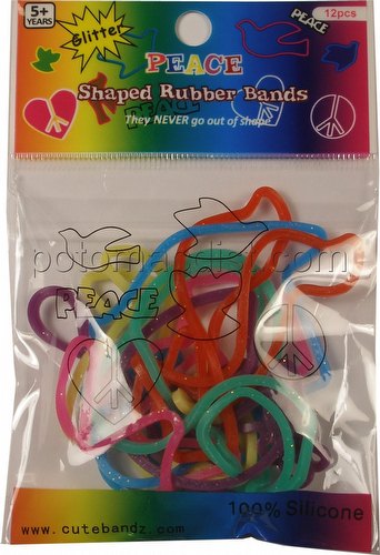 Peace Shaped Rubber Bands (Bandz) with Glitter [12 packs]