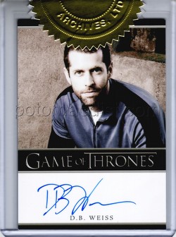 Game of Thrones: Season Two Trading Cards 3-Case Incentive D.B. Weiss Autograph Card